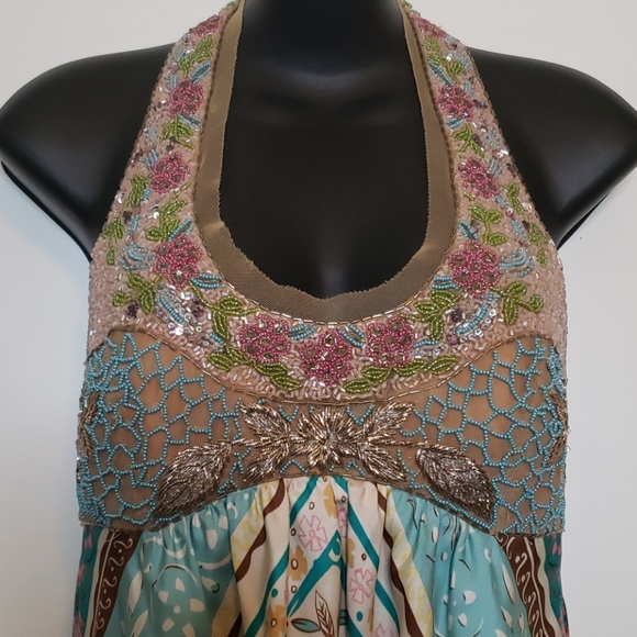 Nicole Miller beaded halter silk formal dress sz. - Picture 2 of 8